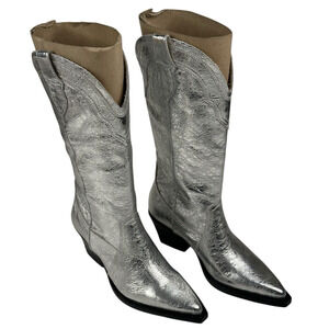 Dolce Vita Rasima Distressed Silver Metallic Cowgirl Boots Womens 7.5 New $295